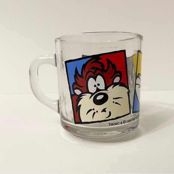 1994 Looney Tunes Bugs Bunny Daffy Duck Tazmanian Devil Clear Glass Cup Mug - Picture 3 of 16
